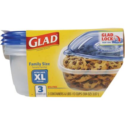 Glad 104 Oz. Clear Square Family Size Container (3-Pack) BBG11107 