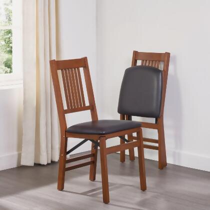 Stakmore True Mission Fruitwood Frame Black Vinyl Folding Chair (2-Pack) 