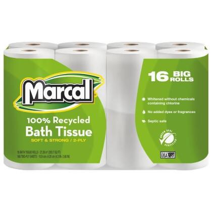 Marcal Toilet Paper,2-Ply,White,PK16 16466 
