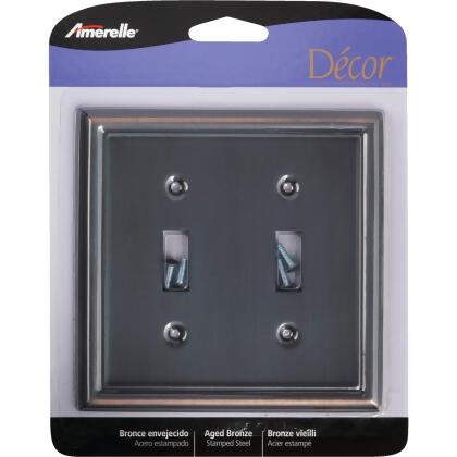 Amerelle Chelsea 2-Gang Stamped Steel Toggle Switch Wall Plate, Aged Bronze alternate image