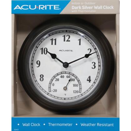 Acurite 8.5 In. Dark Silver Gray Wall Clock/Thermometer 02413A3 alternate image