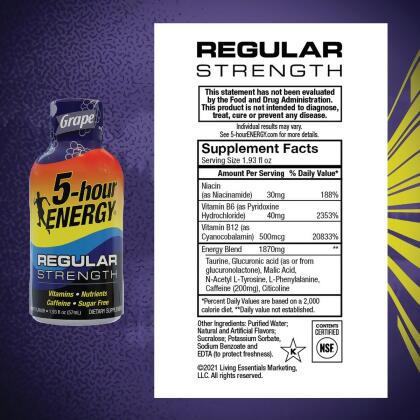 5-hour ENERGY Shot, Regular Strength, Grape, 1.93 oz 510580 Pack of 12 alternate image