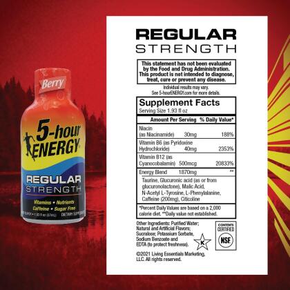 5-hour ENERGY Shot, Regular Strength, Berry, 1.93 oz 507265 Pack of 12 alternate image