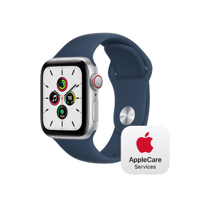 Apple Watch SE LTE 40mm,銀色鋁金屬錶殼搭配深邃藍色運動型錶帶 
