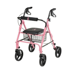 Medline Rollator Walker in Pink Breast Cancer Awareness Pink Ribbon - All