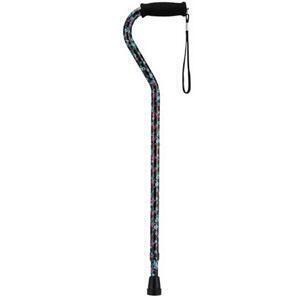 Aluminum Adjustable Offset Cane with Pink and Blue Flowers Black 30 39 Height Adjustment - All