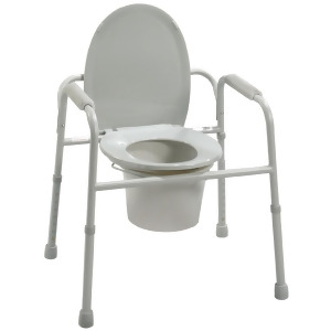 Drive Medical deluxe all in one welded steel commode with plastic armrests deeper seat depth assembled 1 ea 11105N - All