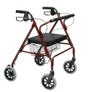 Drive Medical Heavy Duty Bariatric Walker Rollator with Large Padded Seat Red - All