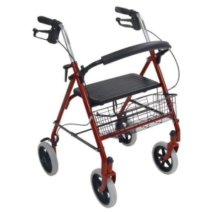 Drive Medical Four Wheel Walker Rollator with Fold Up Removable Back Support Red - All