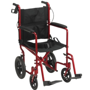 Drive Medical Lightweight Expedition Transport Wheelchair with Hand Brakes Red - All