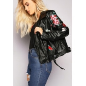 Black Floral Embroidered Faux Leather Jacket Black Floral Embroidered Faux Leather Jacket