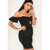 Black Polka Dot Bow Bardot Dress Black Polka Dot Bow Bardot Dress