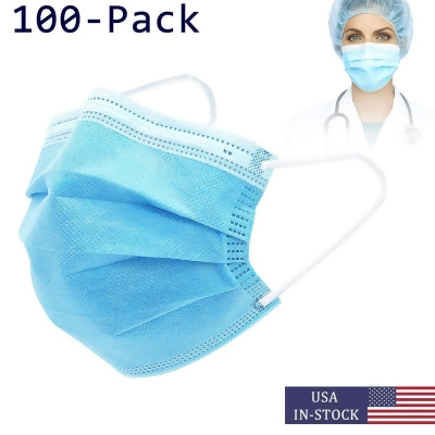 Disposable Face Mask Blue 100 pack Medical 3-Layer Face Cover Bundle 