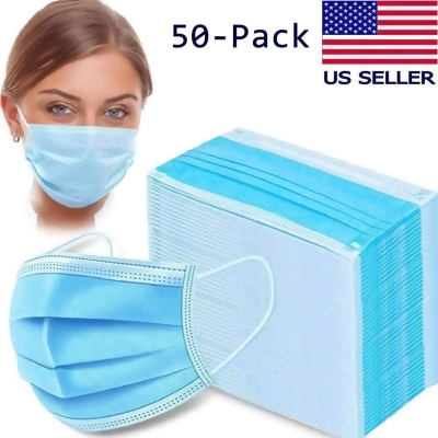 Disposable Face Mask Blue 50 pack Medical 3-ply Face Cover Bundle 