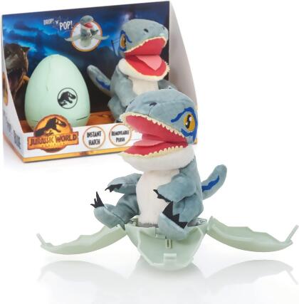 Jurassic World Drop 'n Pop Blue Velociraptor Dinosaur Egg Pop-Up Plush Toy WOW! Stuff