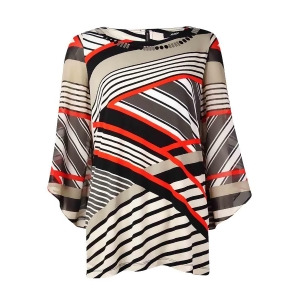 Alfani Women's Studded Neck Printed Chiffon Sleeve Blouse Xs Stripe Medley - All