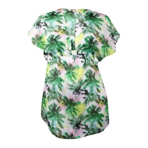 Miken Women's Tropical Palm V-Neck Chiffon Swim Cover L White/Jungle Green - All