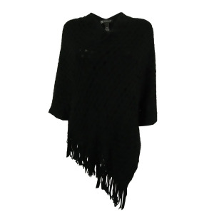 Inc International Concepts Women's Fringe Knit Poncho S/m Deep Black - All