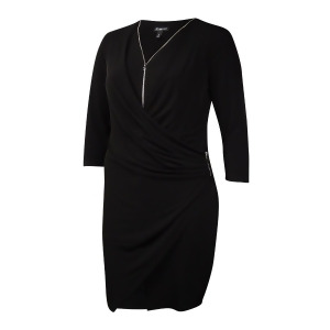 Inc International Concepts Women's Zip-Trim V-Neck Jersey Dress 16 Black - All