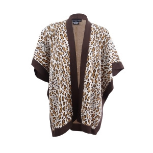 Sutton Studio Plus Size Animal Print Knit Wool Topper One Size Brown Combo - All