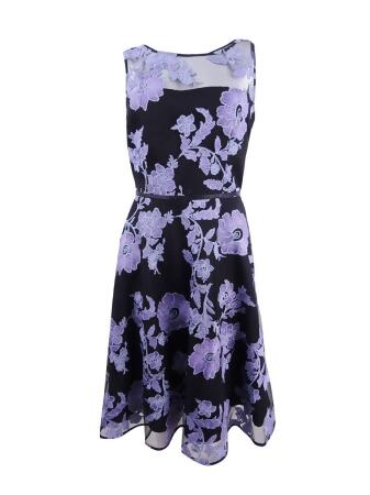 Tahari embroidered fit clearance and flare dress