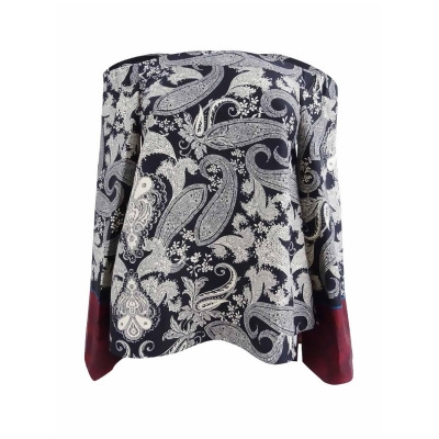 RACHEL Rachel Roy Womens Printed Crop Top Deep Marine Combo Large