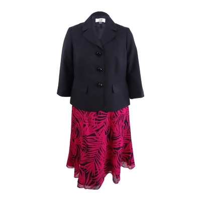 Le Suit Women's Plus Size Floral-Print Skirt Suit (14W, Black/Deep Rose Multi) 