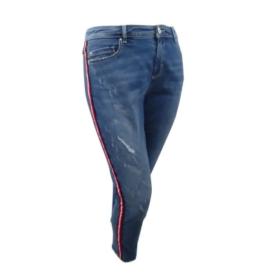 INC International Concepts Women's Plus Size Cropped Racing-Stripe Jeans 