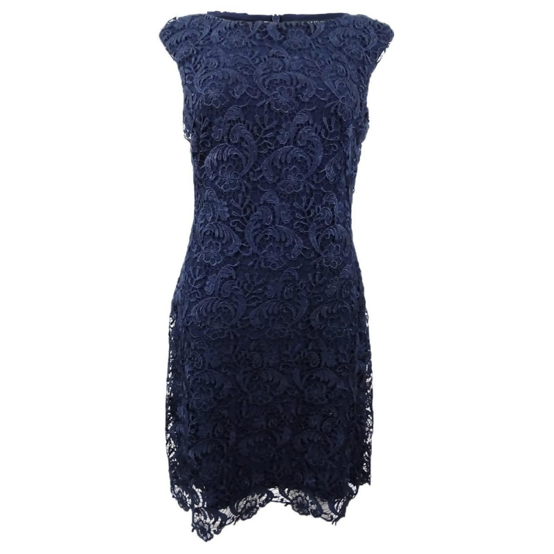 RALPH LAUREN ワンピース LACE NAVY Ralph Lauren Sheath Dress Size 10 Navy Blue Full Lace Sequin