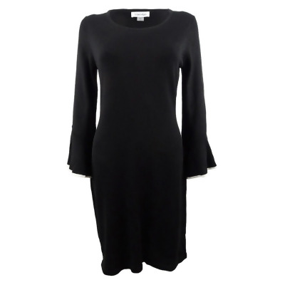Calvin Klein Women's Plus Size Bell-Sleeve Sweater Dress (1X, Black/Cream) 
