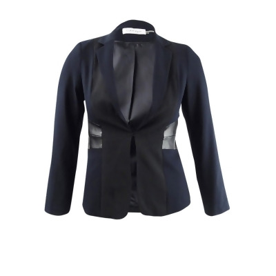 Calvin Klein Women's Petite Faux Leather Accented Blazer (10P, Navy/Black) 