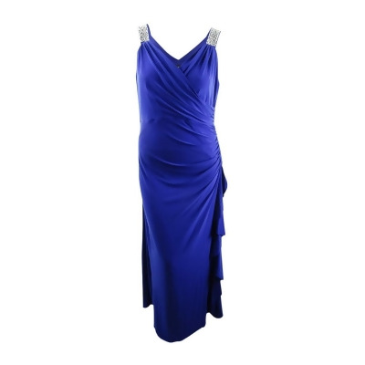 Betsy & Adam Women's Plus Size Embellished Faux-Wrap Gown (18W, Electric Blue) 