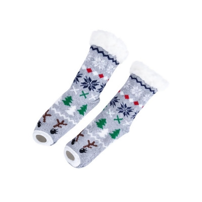 Charter Club Women's Reindeer Fleece & Grippers Slipper Socks (L/XL, Grey) 