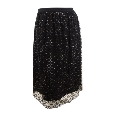 Bar III Women’s Lace-Overlay Midi Skirt (XL, Black/Gold) 