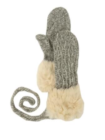 American Rag Women's FauxFur Cable Knit String Mittens (One Size, Heather Grey) 