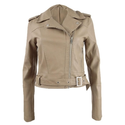 Collection B Juniors' Faux Leather Belted Moto Jacket 