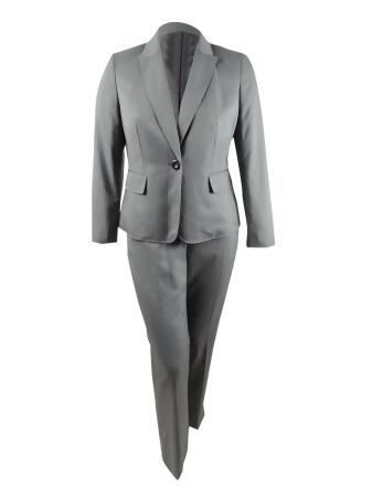 Le Suit Women's Plus Size One-Button Pinstriped Pantsuit (14W, Grey Multi) 