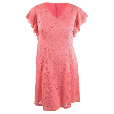 Jessica Howard Women's Plus Size Flutter-Sleeve Lace Dress 