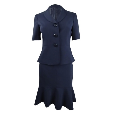 Le Suit Women's Petite Flare-Hem Skirt Suit (2P, Navy) 