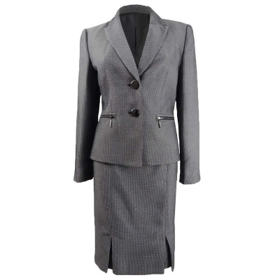 Le Suit Women's Petite Pleated-Hem Skirt Suit (6P, Black/White) 