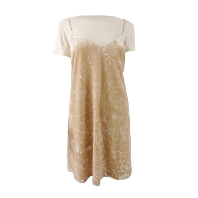 Kensie Women's Crushed Velvet Layered-Look Slip Dress L, Beige Combo 