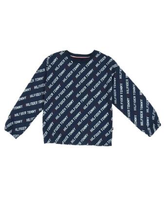 Tommy Hilfiger Big Girl's All-Over Printed Crewneck Sweatshirt (L, Navy Blazer) 