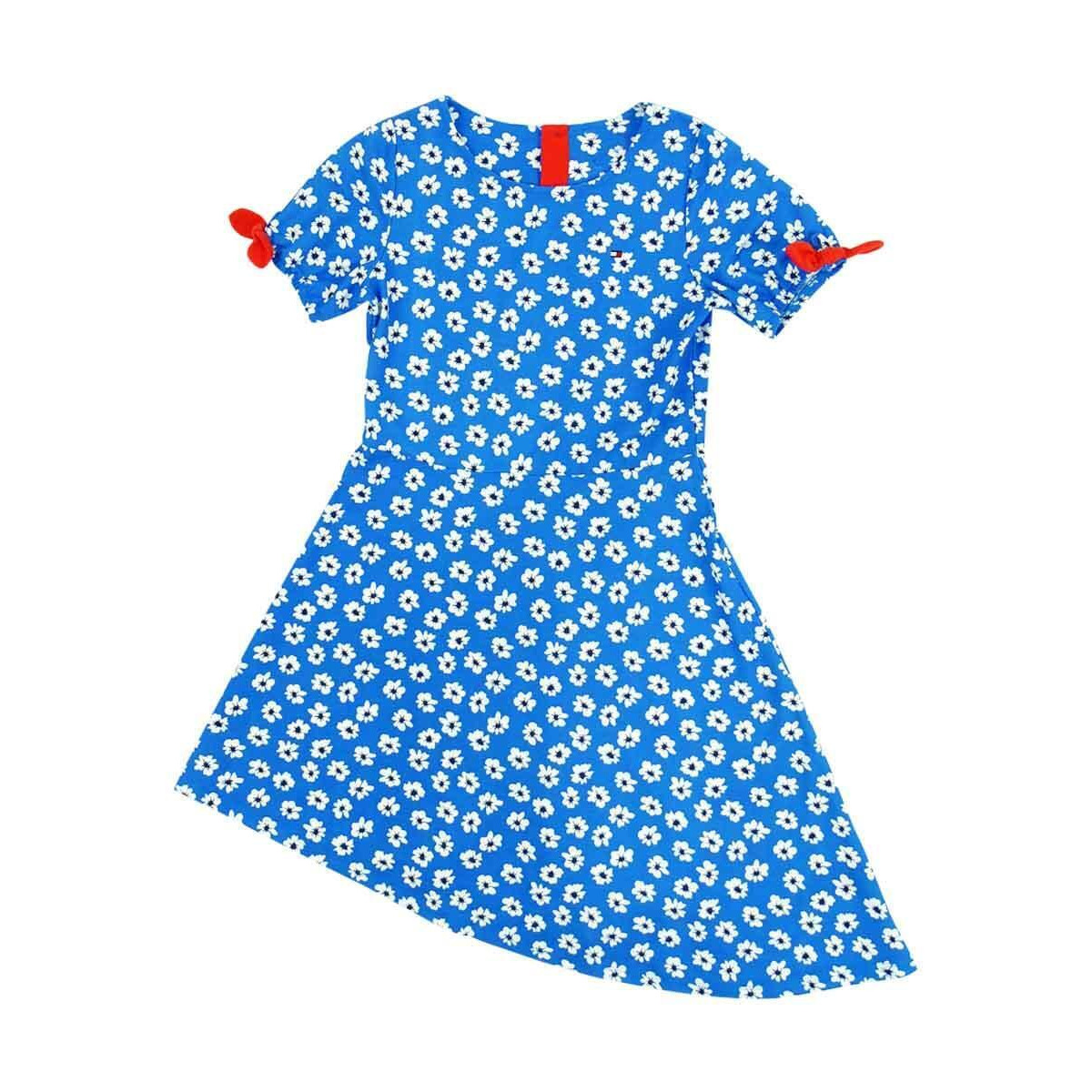 Tommy Hilfiger Big Girls Asymmetrical Floral-Print Dress (L, Directoire Blue)