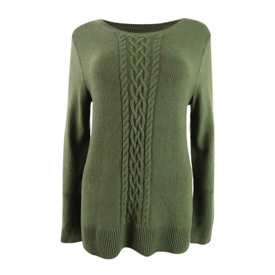 Karen Scott Women's Plus Size Cable-Knit Trimmed Sweater (S, Green Tea) 