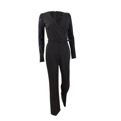 Lauren by Ralph Lauren Women's Petite Lace-Paneled Jersey Jumpsuit (4P, Black) 