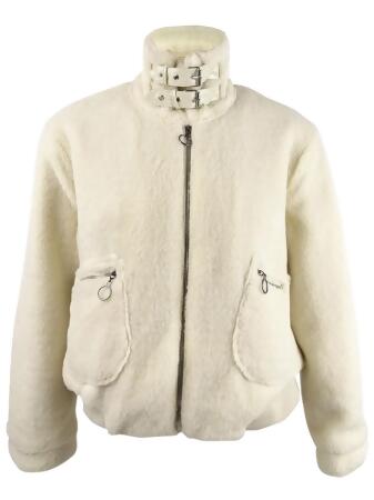 Collection B Juniors Faux Fur Teddy Bomber Jacket (Ivory, XL) 