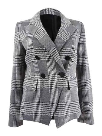 Bar III Women's Houndstooth-Print Double-Breasted Jacket (0, Black/Ivory) 
