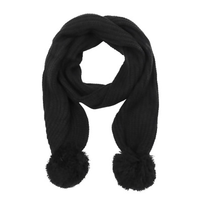 Karl Lagerfeld Women's Long Knit Double Pom Scarf (O/S, Black) 