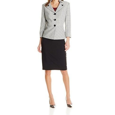 Le Suit Women's English Garden Button Skirt Suit (12, Black/White) 