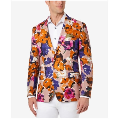 Tallia Men's Slim-Fit Floral Linen Blazer (40L, Purple/Pink) 
